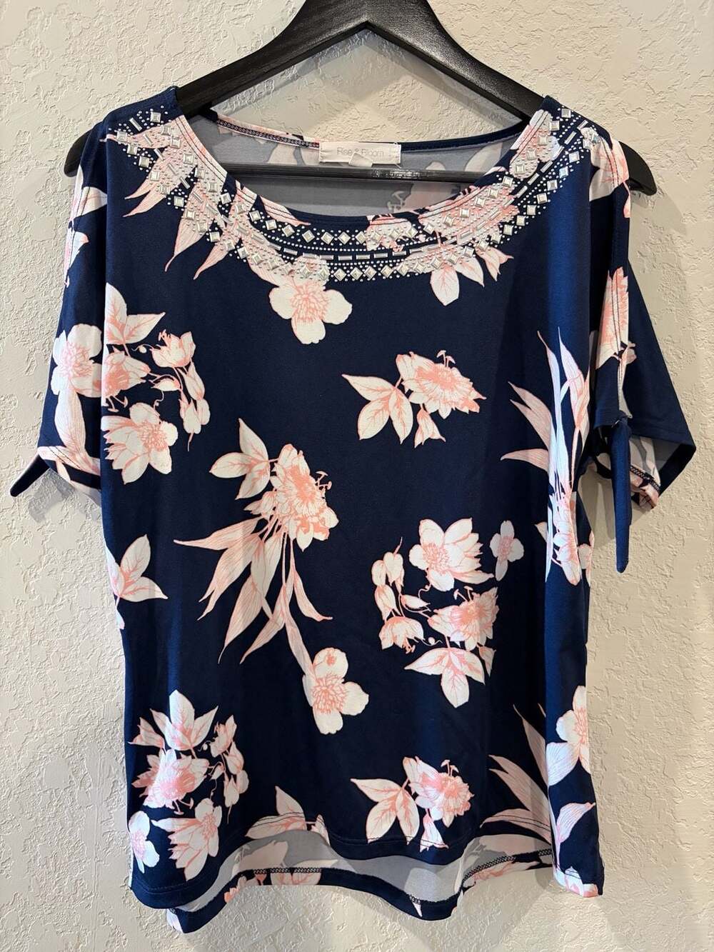 Rise & Bloom Women's Floral Print Cold Shoulder Top with Embellished Neckline